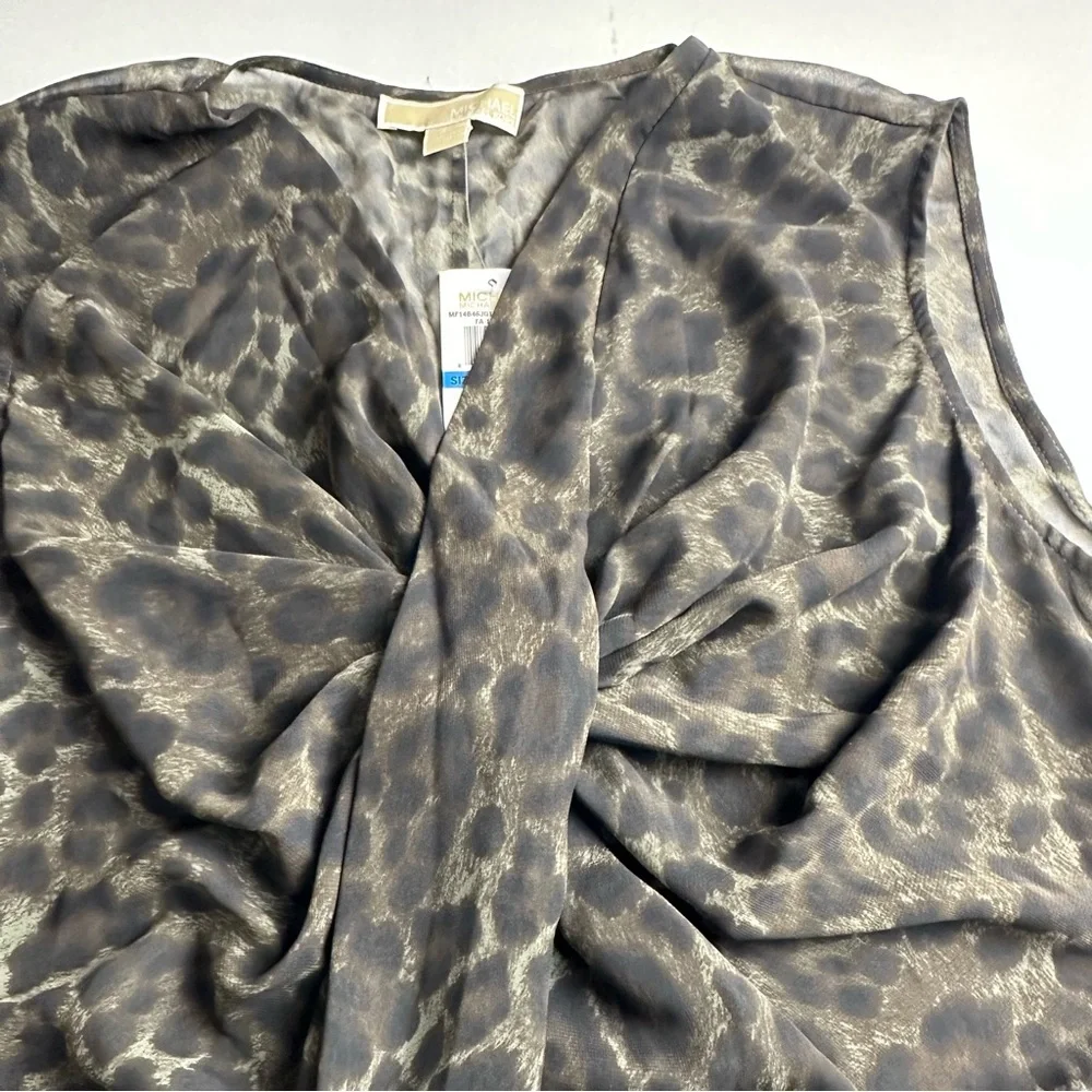 Michael‎ Kors women’s XL twist front sleeveless V-neck leopard print top New